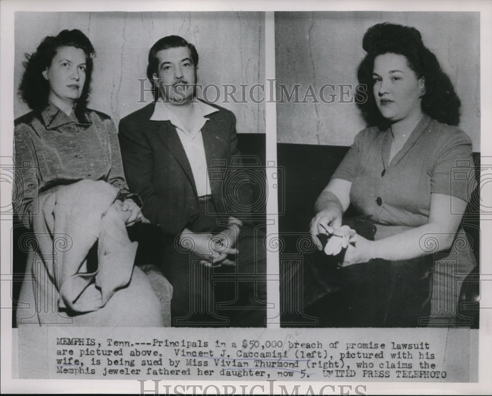 1954 Press Photo Vincent Caccamisi, his wife are being sued by Vivian Thurmond - Historic Images