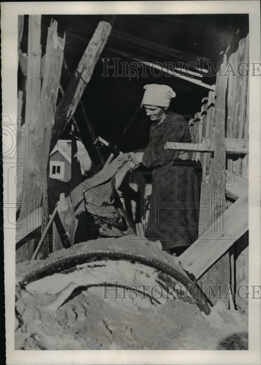 1940 Woman viewing her farmhouse after Bombed by Soviet Planes-Historic Images