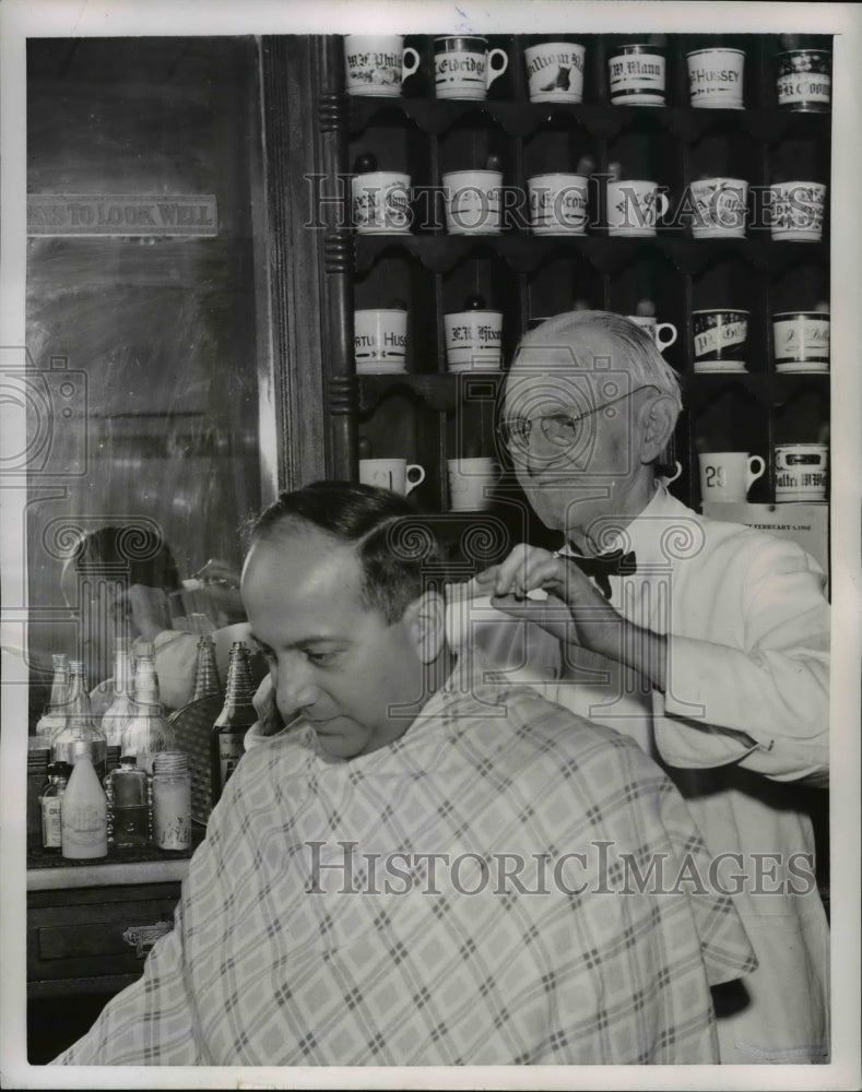 1953 Marion Nigro Doctor Getting Haircut From Frank H Thomas - Historic Images