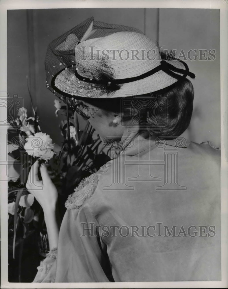 1951 Womens Straw Hat with Veil-Historic Images