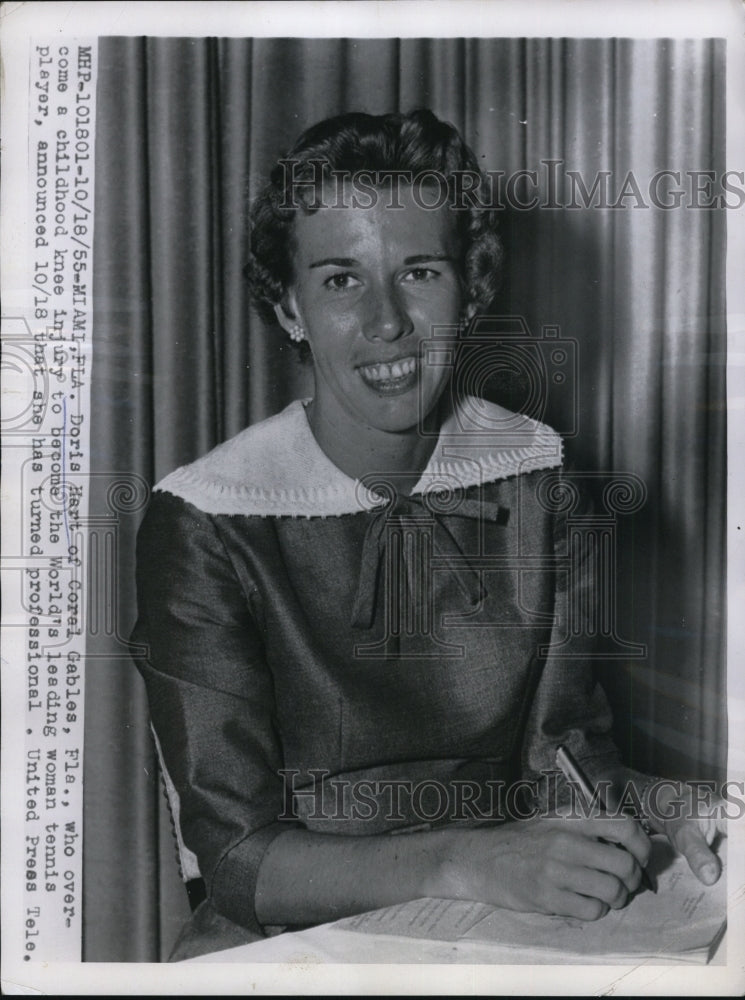 1955 Press Photo Doris Hart,former World&#39;s Leading Woman Tennis Player - Historic Images