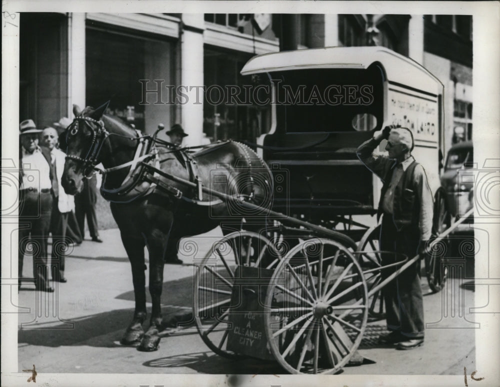 1942 First Horse Drawn  Newspaper Delivery Wagon-Historic Images