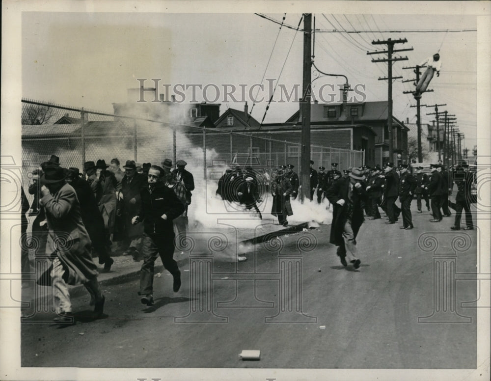 1939 Pickets running away from tear gas bombs hurled by police-Historic Images