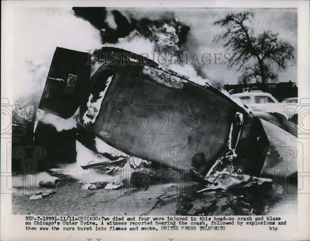 1953 Press Photo Two died and four were injured in a headon crash at Chicago Dr - Historic Images