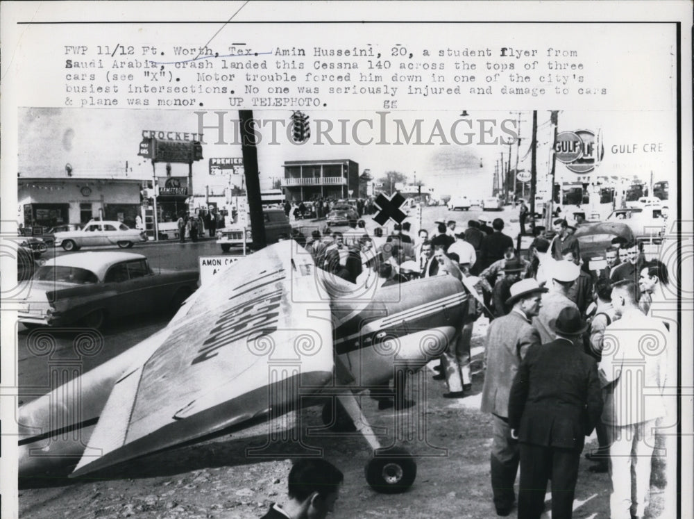 1957 Press Photo a Cessna Aircraft that was landed on by a student aviator Amin - Historic Images