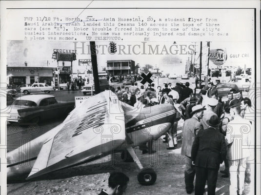 1957 Press Photo a Cessna Aircraft that was landed on by a student aviator Amin - Historic Images