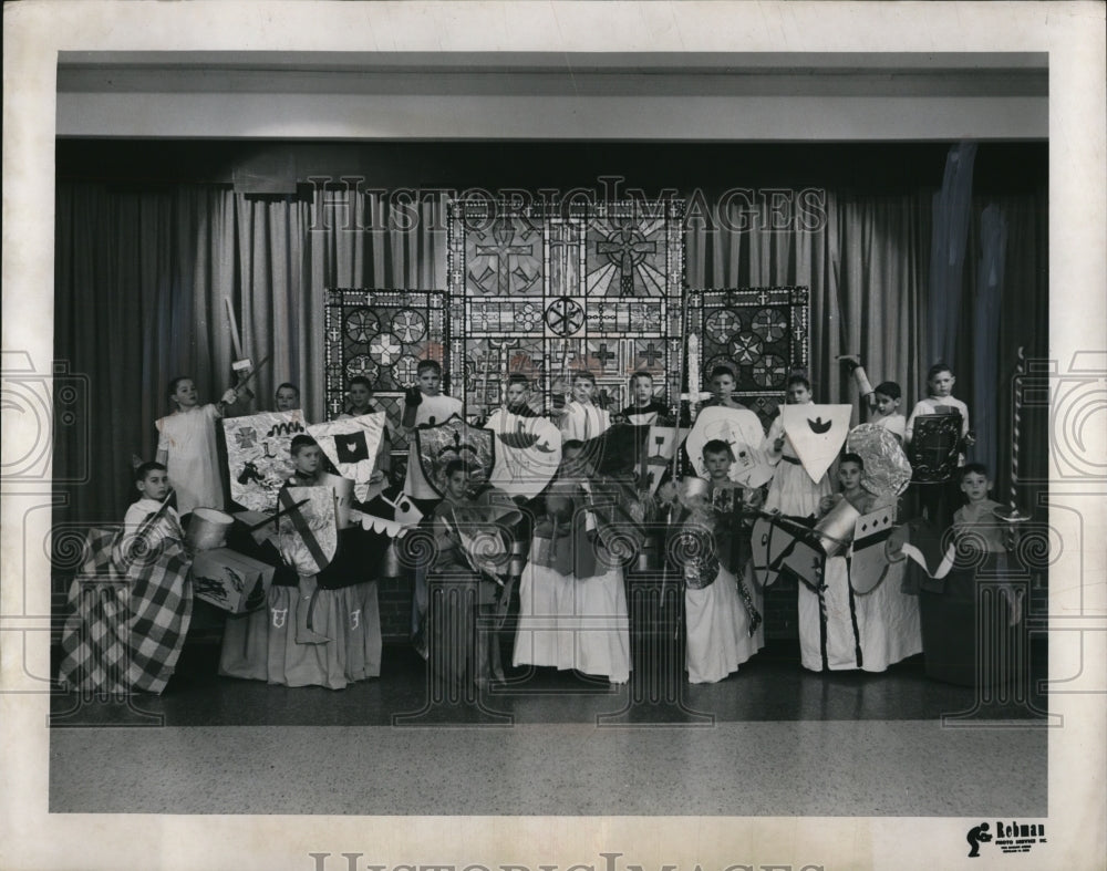 1962 Press Photo  of Cub Scout Pack 62 performing a play of King Arthur and - Historic Images