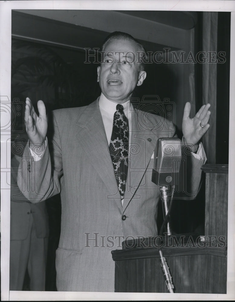 1951 Press Photo of Eric Johnston speaking about inflation and communism being - Historic Images