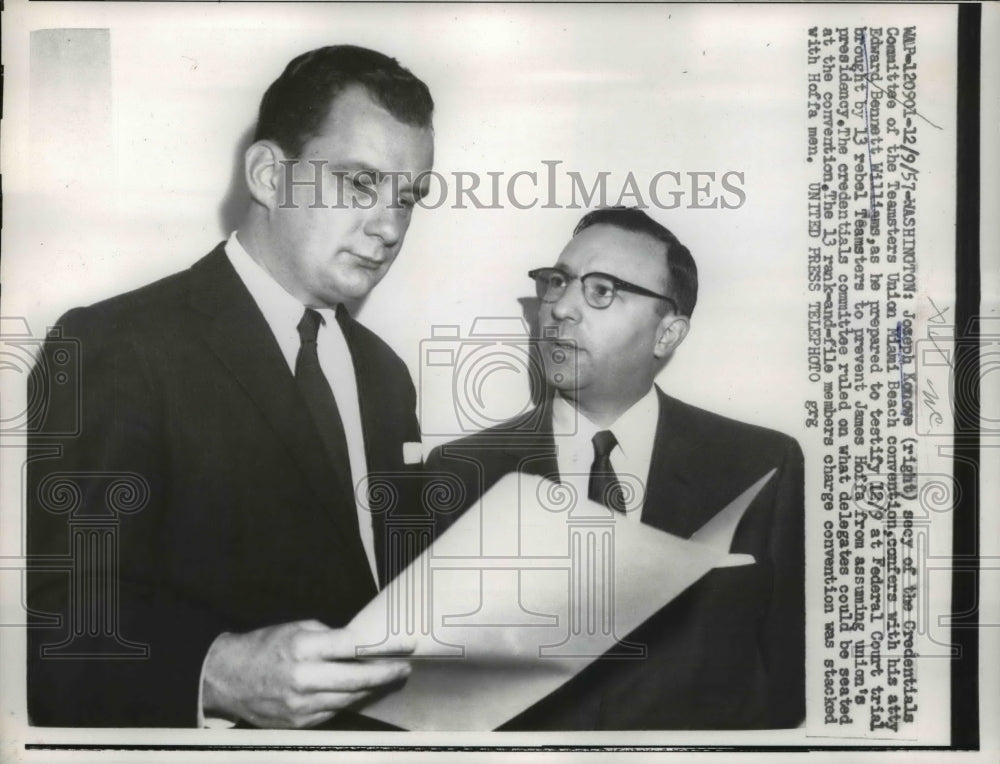 1957 Press Photo Joseph Konowe Credentials Committee &amp; Edward Bennett Williams - Historic Images