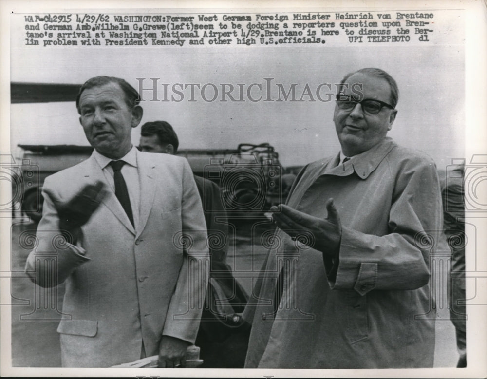 1962 Press Photo German Foreign Minister Heinrich Von Brentano Wilhelm G Grewe- Historic Images