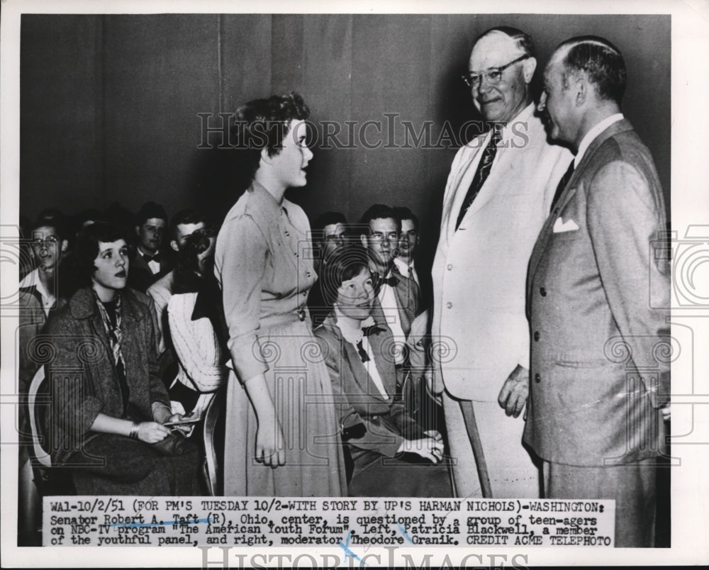 1951 Press Photo Senator Robert A Taft Questioned by Teenagers on NBC Program - Historic Images