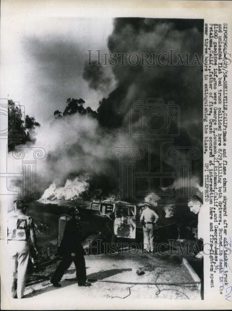 1958 Press Photo Oil Tanker Crash in Shellville CA - ned96568 - Historic Images