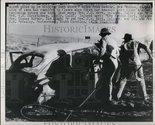 1948 Press Photo Deming N Mex car crash caught fire - ned97085 - Historic Images