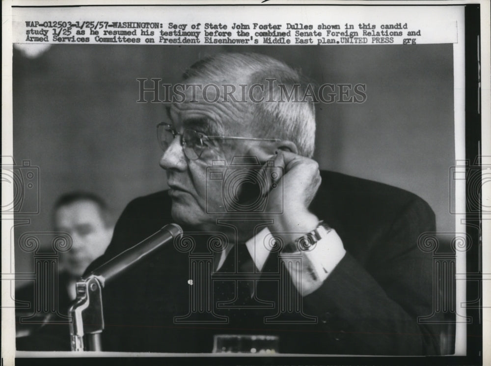 1957 Press Photo Wash DC Sec of State John Foster Dulles at Senate - Historic Images