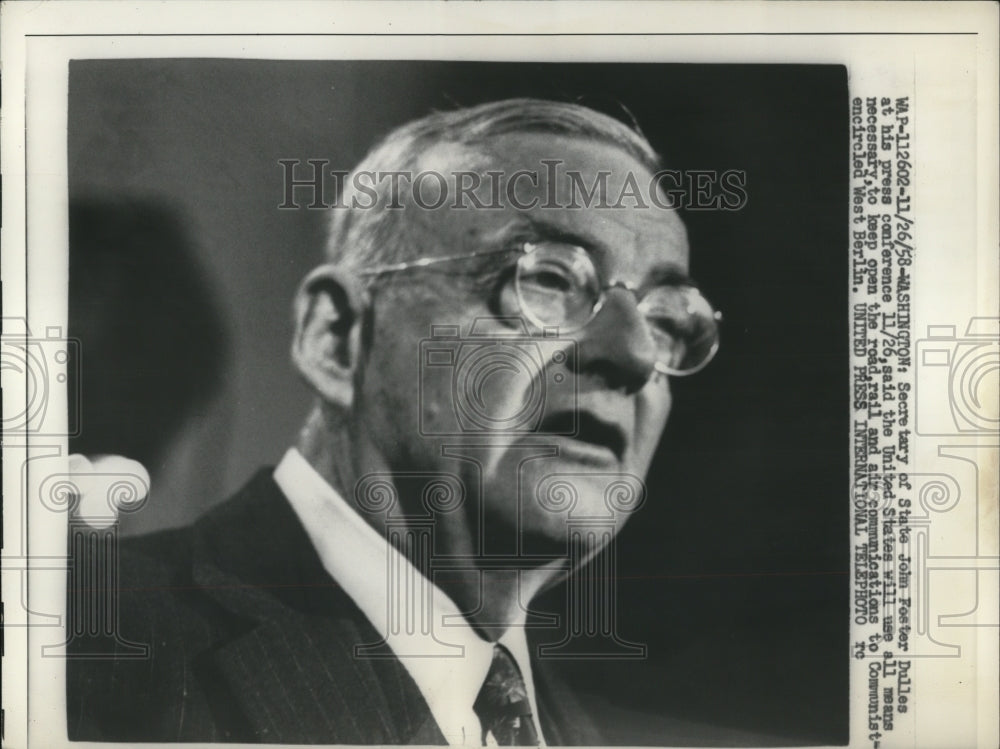 1958 Press Photo Wash DC Sec of State John Foster Dulles on Berlin issue-Historic Images