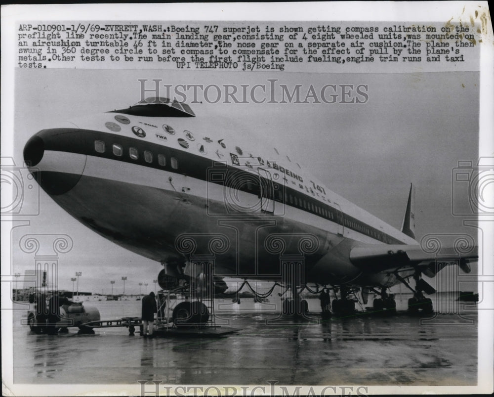 1969 Boeing 747 Superjet Getting Compass Calibration Everett Washing - Historic Images