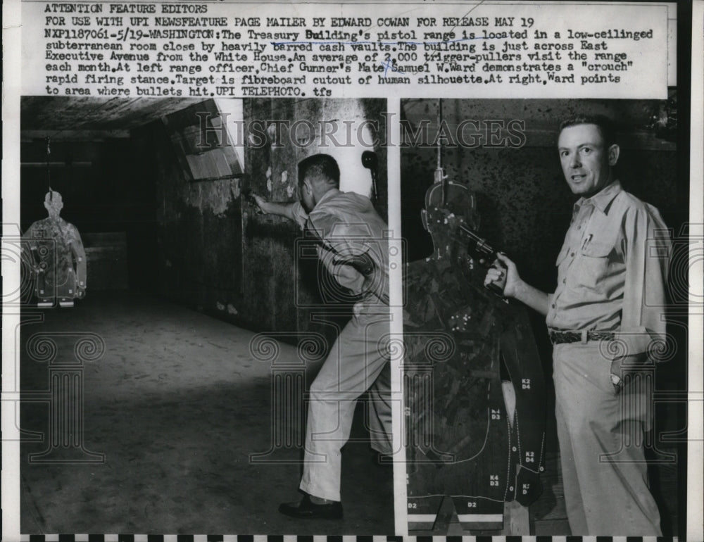 1959 Press Photo Wash DC Treasury Bldgpistol range S Ward at practice- Historic Images