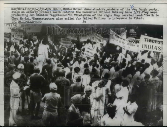 1959 Press Photo members of the Jan Sangh party stage protest New Delhi, India - Historic Images