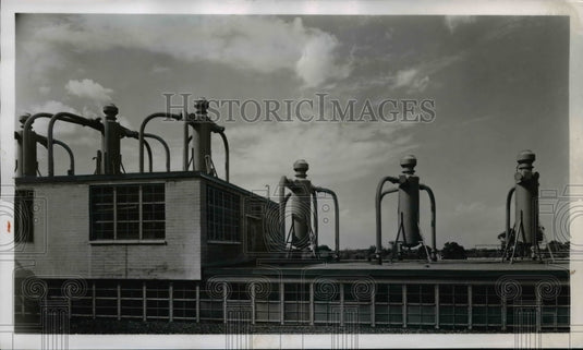 1954 Press Photo Kodak Park Skyline Safety Devices on Roof Eastman Kodak Company - Historic Images