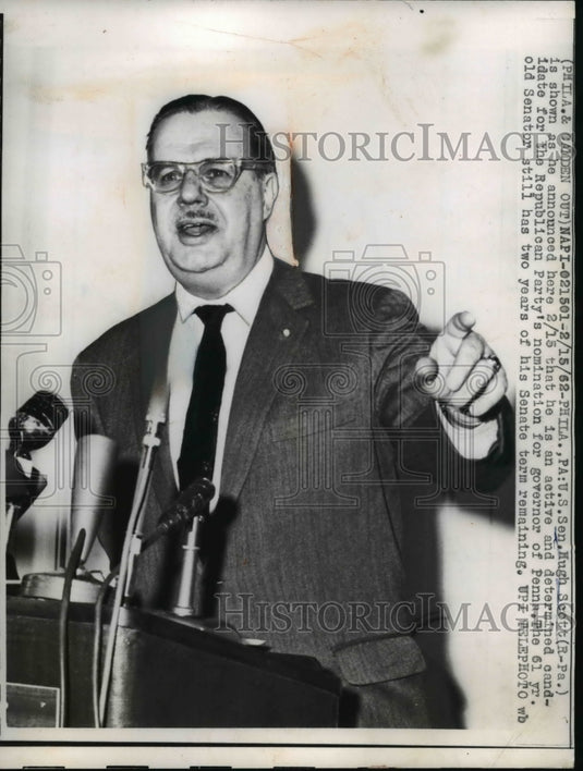 1962 Press Photo Sen. Phila, PA Hugh Scott annoucning he's republican-Historic Images