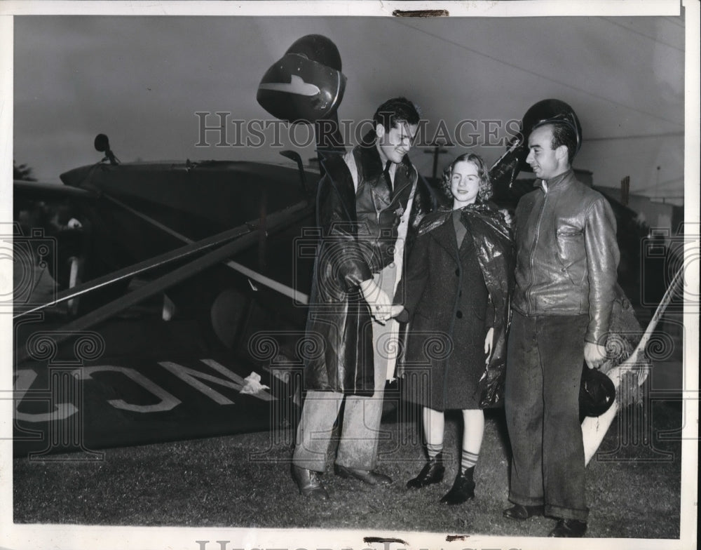 1940 LA Calif L Shapiro, J House, W Retnolds &amp; plane from race - Historic Images