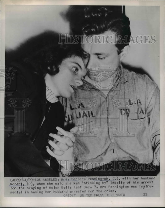1952 Press Photo LA Calif Mrs Barb Pennington & hubby Robert in jail-Historic Images