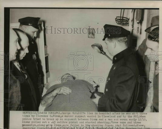 1952 Press Photo George McAuliffe in hospital, shot 3 times by Clarence O. Simms - Historic Images