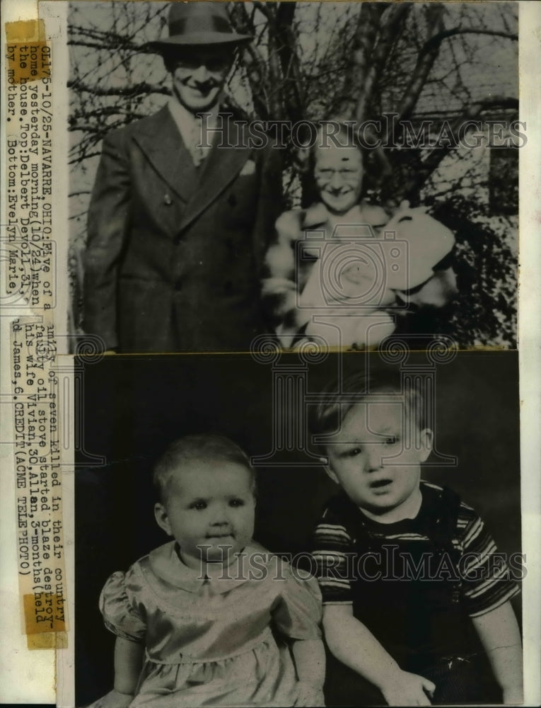 1948 Press Photo Delbert and Vivian Devoll, with kids Evelyn and James-Historic Images