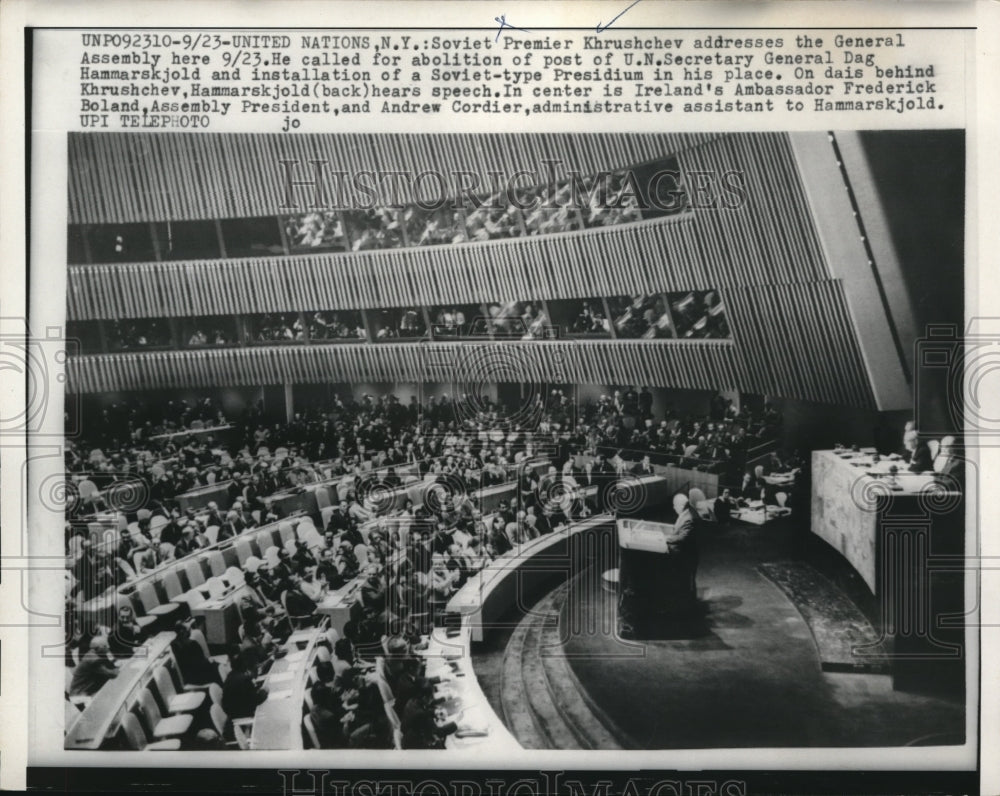 1960 Press Photo Soviet Premier Khrushchev Addresses General Assembly - Historic Images