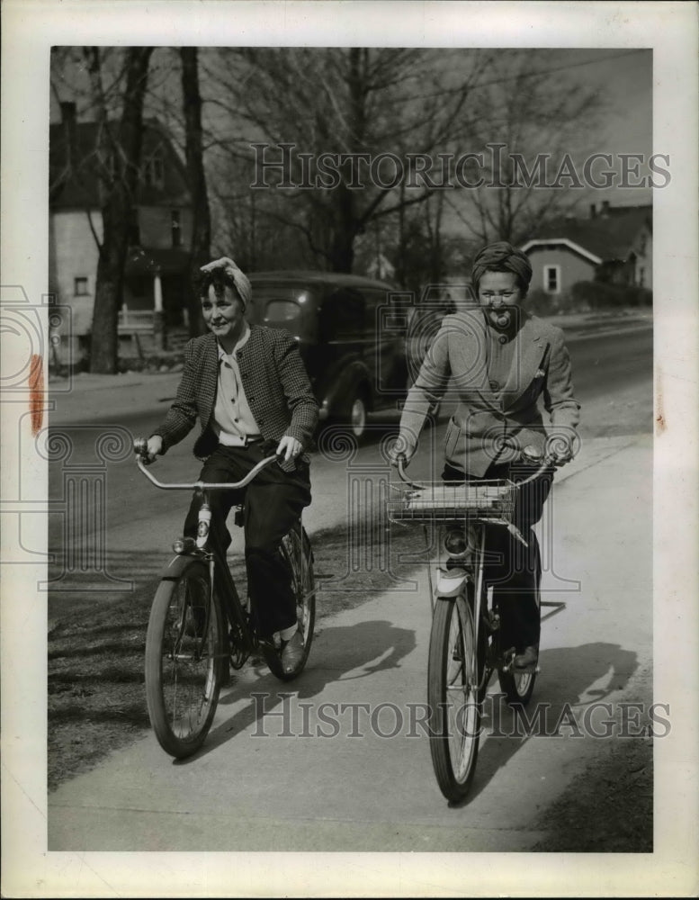 1942 Mrs SJ Harwick &amp; Mrs WB Pritz Riding Bikes - Historic Images