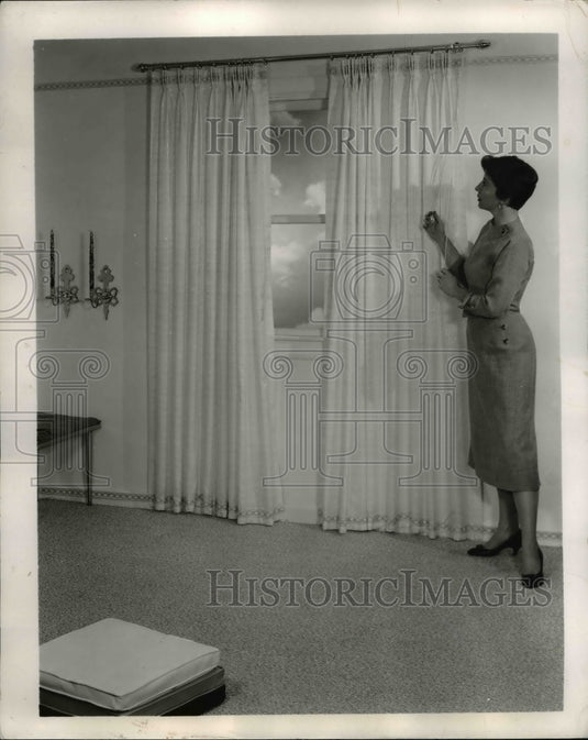 1958 Drapery Hardware Brass Finish Rod & Rings Assembly  - Historic Images