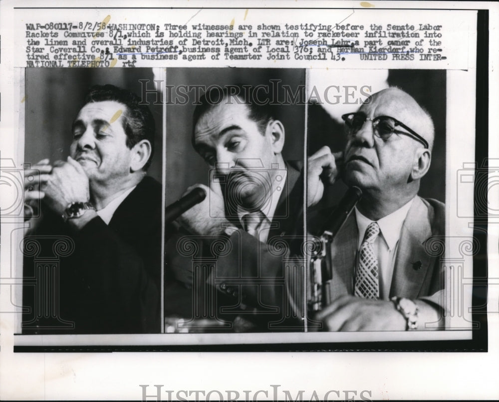 1958 Press Photo Witnesses Joseph Lehr, Edward Petroff &amp; Herman Keirdorf Union - Historic Images