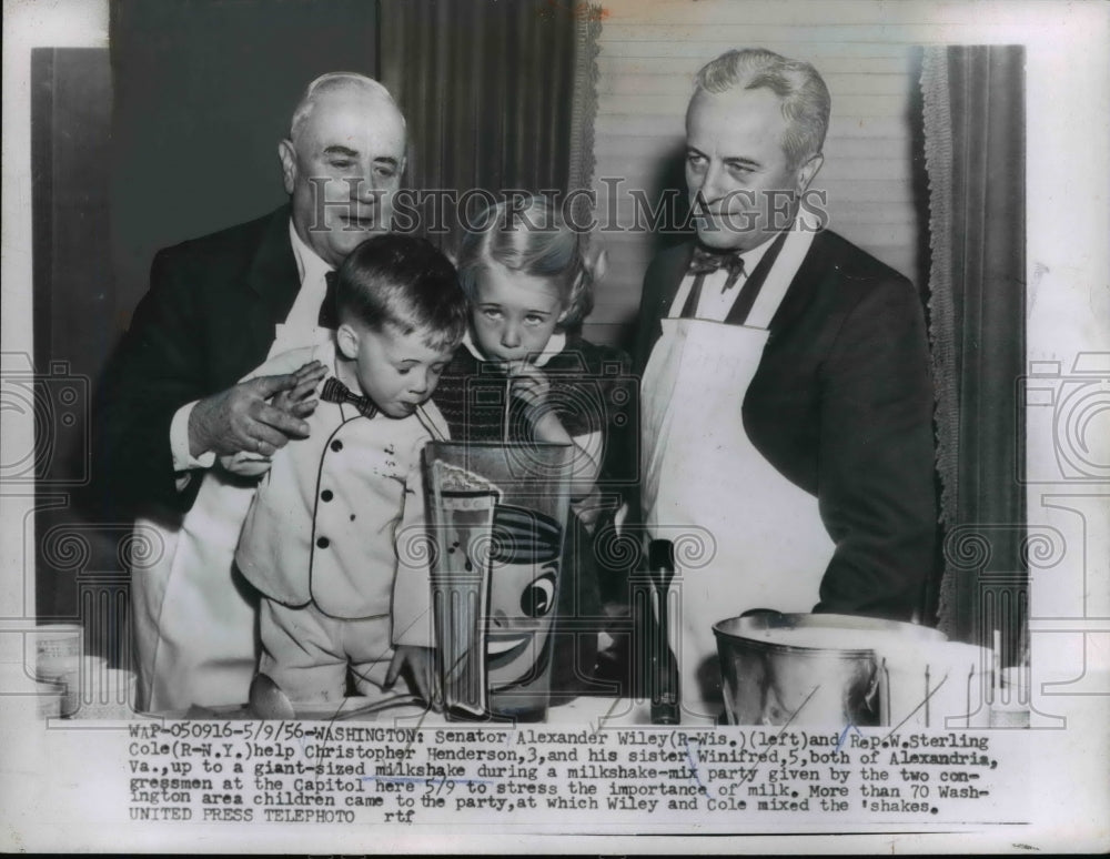 1956 Press Photo Senator Alexander Wiley, rep. W. Sterling Cole and Christopher-Historic Images