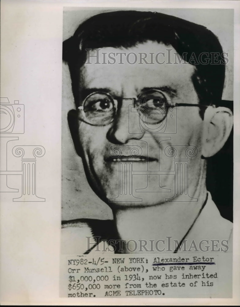 1951 Press Photo NY, Alexander Munsell gave away $1 million dollars, inherited - Historic Images