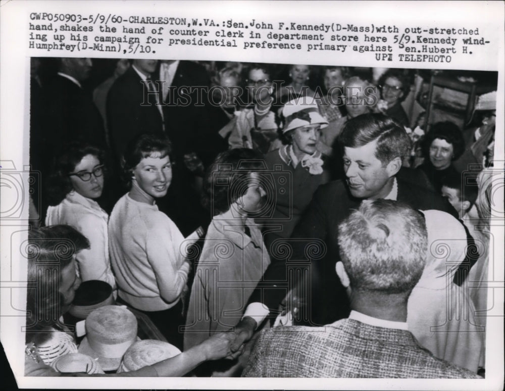 1960 Charleston Virginia, John F Kennedy Shaking Hands At A Store. - Historic Images