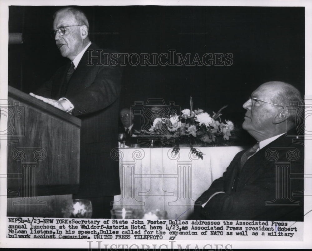 1956 State Secretary John Foster Dulles, Robert McLean at AP Lunch - Historic Images