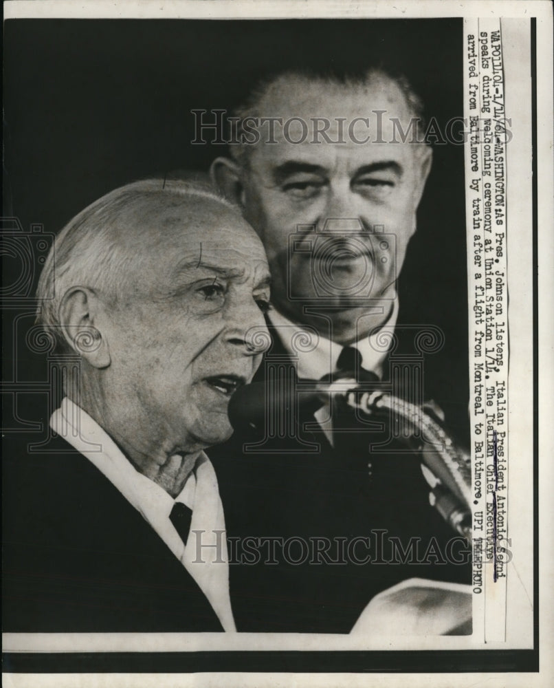 1964 Press Photo Washington, President Johnson With Antonio Segni, Union Station - Historic Images