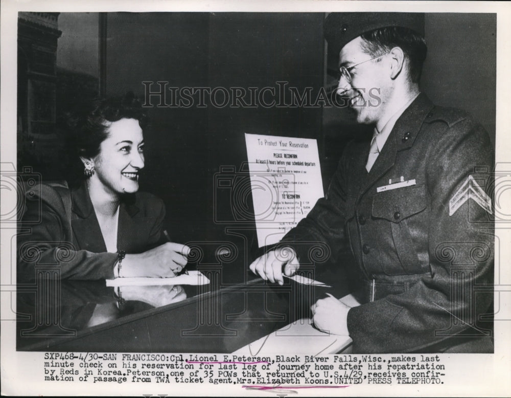 1953 Press Photo Korean War POW Lionel E. Peterson Checks Reservation Home - Historic Images