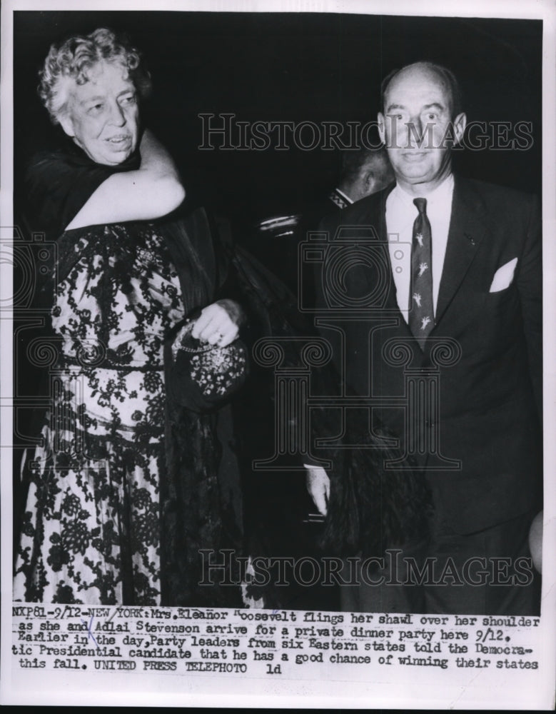 1956 Press Photo Mrs. Eleanor Roosevelt with Gov. Adlai Stevenson. - nee77192-Historic Images