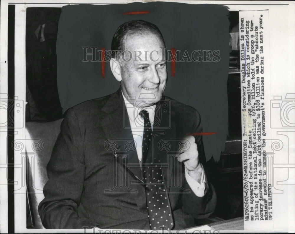 1962 Douglas Dillo, Sec. of Treasury at Senate Finance Committee. - Historic Images