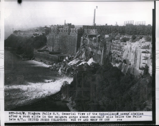 1956 View of Schoellkopf power station after rock slide in Niagara - Historic Images