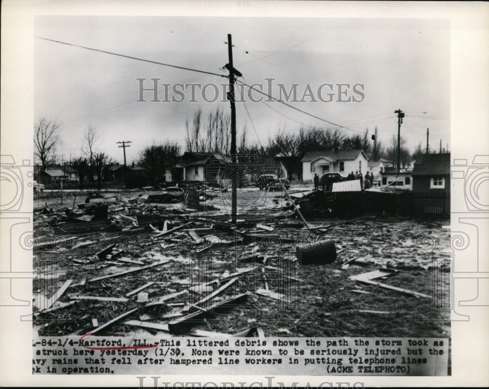 1950 Press Photo Debris from tornado &amp; storms at Hartford Illinois - nee88961 - Historic Images