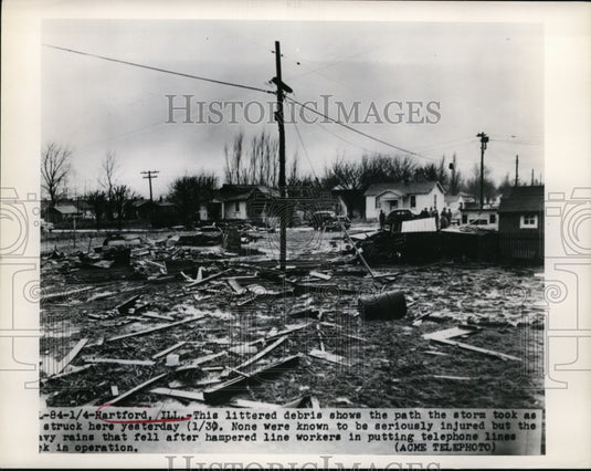 1950 Press Photo Debris from tornado & storms at Hartford Illinois - nee88961 - Historic Images