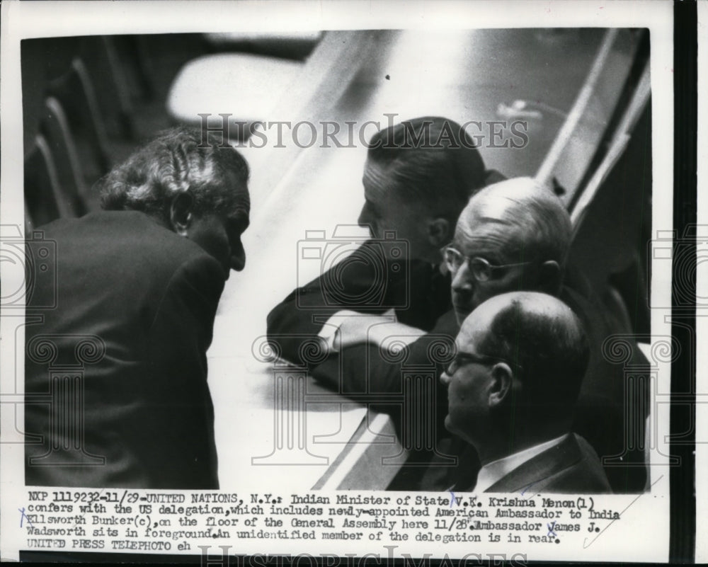 1956 V.K Krishna Menon of India confers with U.S Delegation - Historic Images