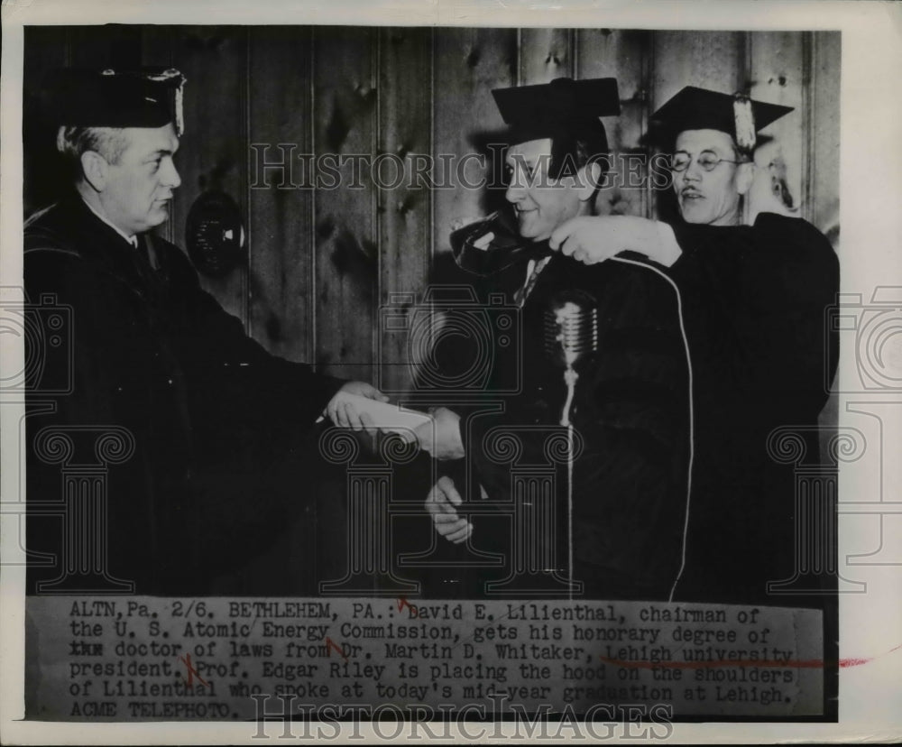 1949 Press Photo David Lilienthal of AEC,Dr Martin LWhitaker, Prof Ed Riley-Historic Images