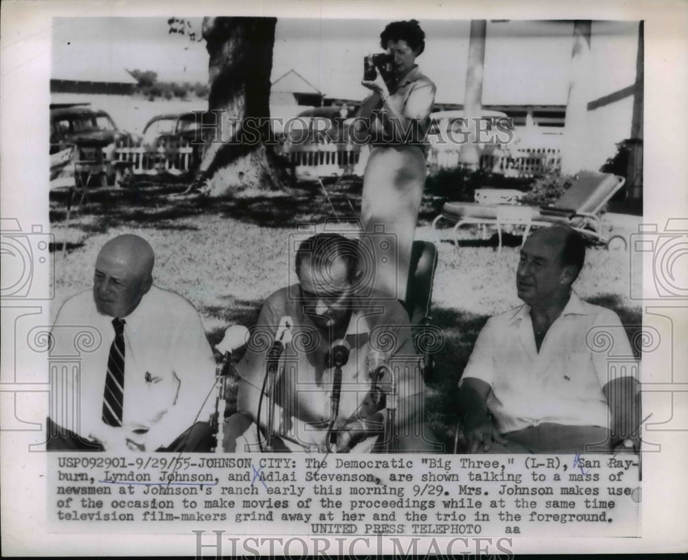 1955 Press Photo Ray Burn, Lyndon Johnson, And Adlai Stevenson - nee90246 - Historic Images