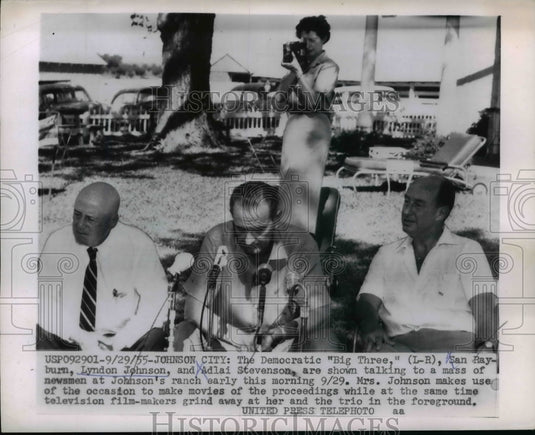 1955 Press Photo Ray Burn, Lyndon Johnson, And Adlai Stevenson - nee90246 - Historic Images