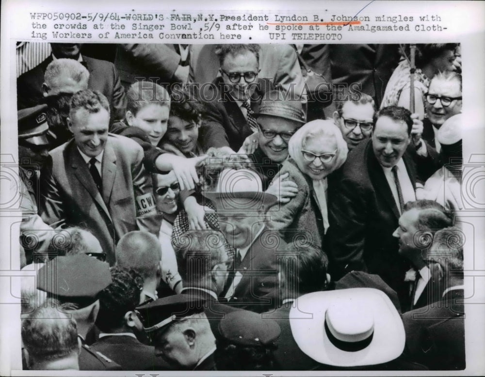 1964 Pres. Lyndon Johnson mingles with crowd at Singer Bowl-Historic Images