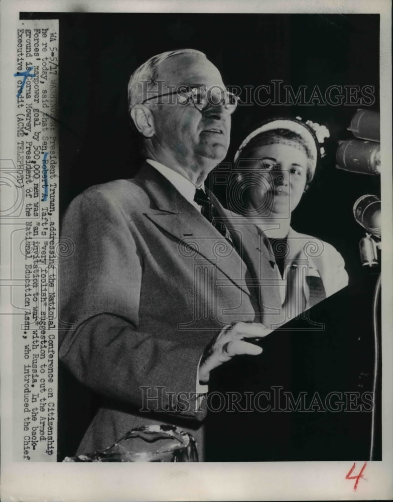 1951 Press Photo Pres.Harry Truman addressing the Natl Conference on Citizenship-Historic Images