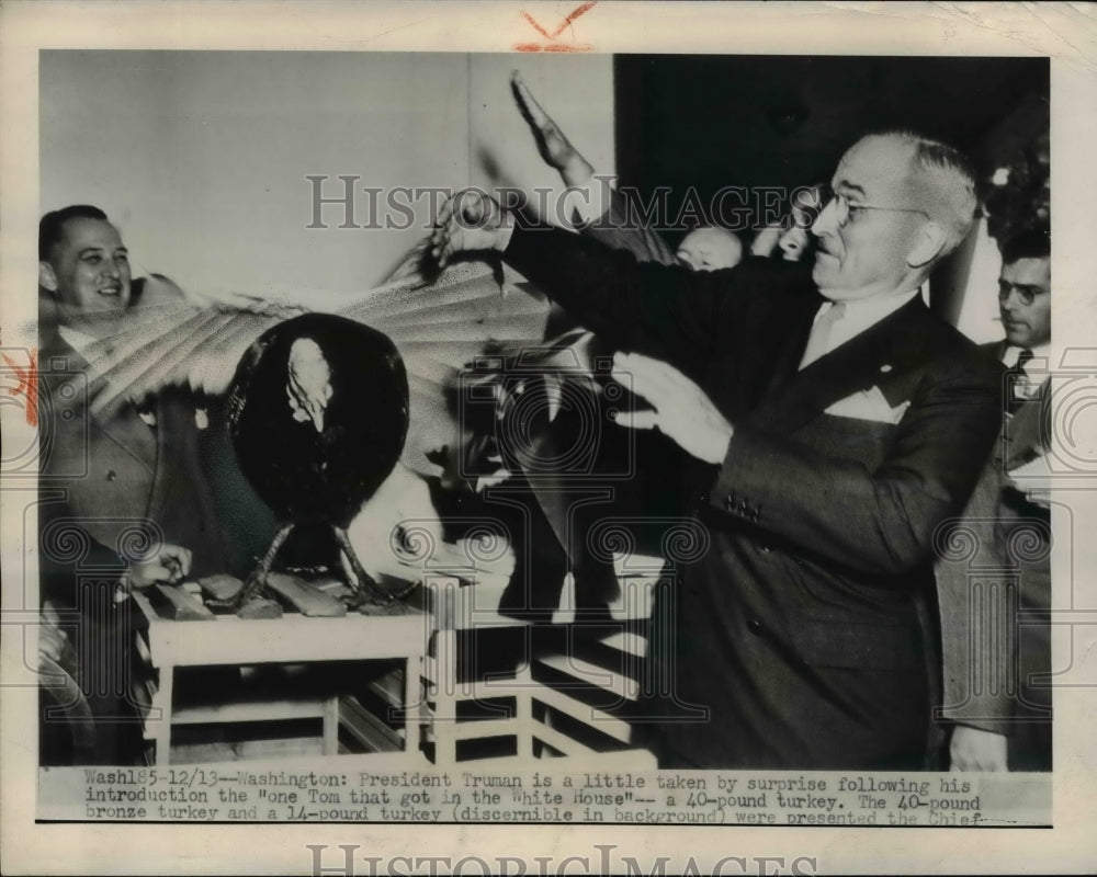 1948 President Truman Startled By A Turkey In The White House - Historic Images